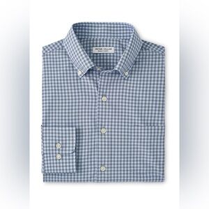 Peter Millar Navy Blue Murray Performance Poplin Sport Shirt Button Down Plaid